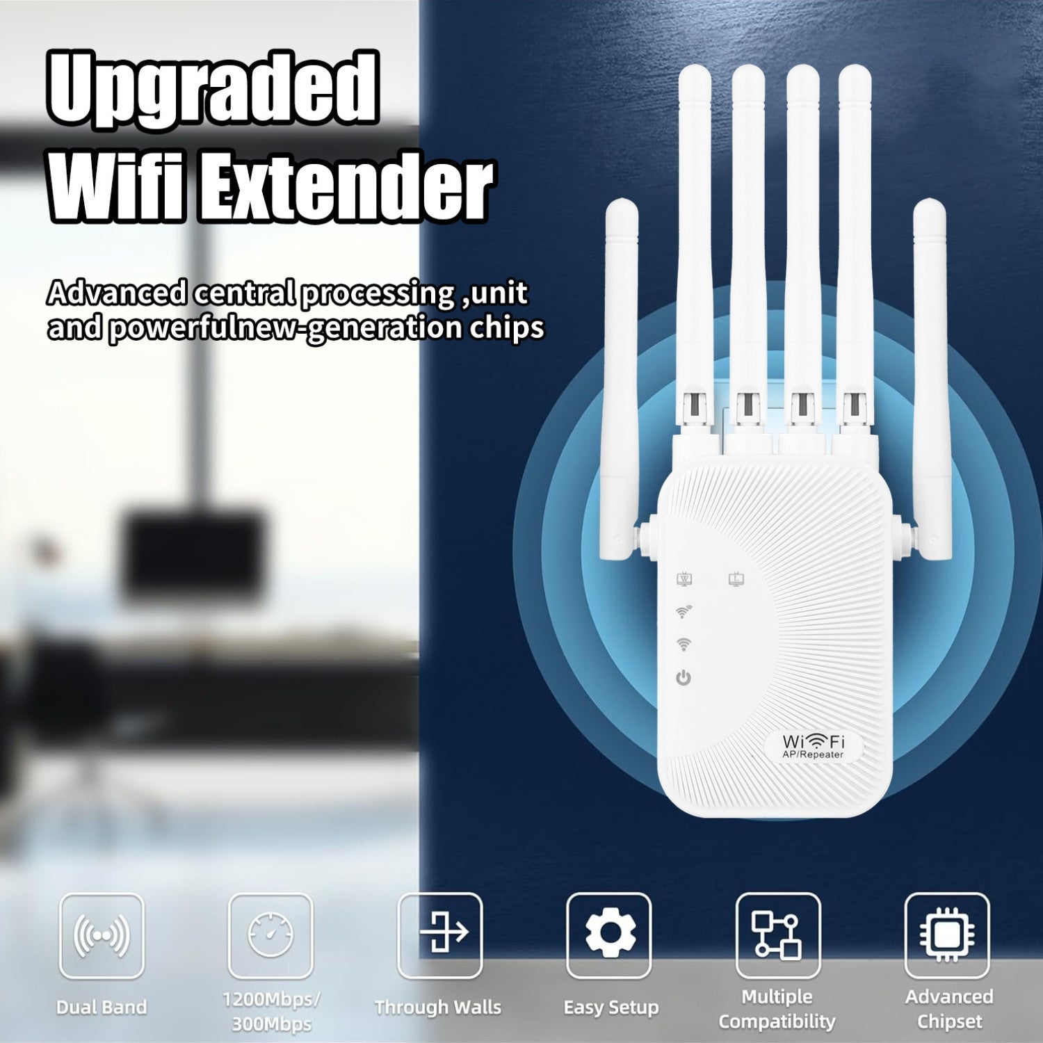 WiFi Signal Extender 1200Mbps Dual Band WiFi 6 with 6 Antennas for Home and Business