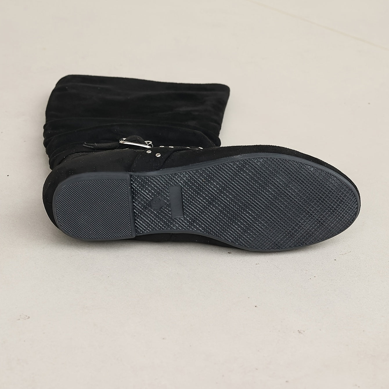 Women's Fabric Knee-High Boots Chelsea Style Zipper Round Toe Flat Sole