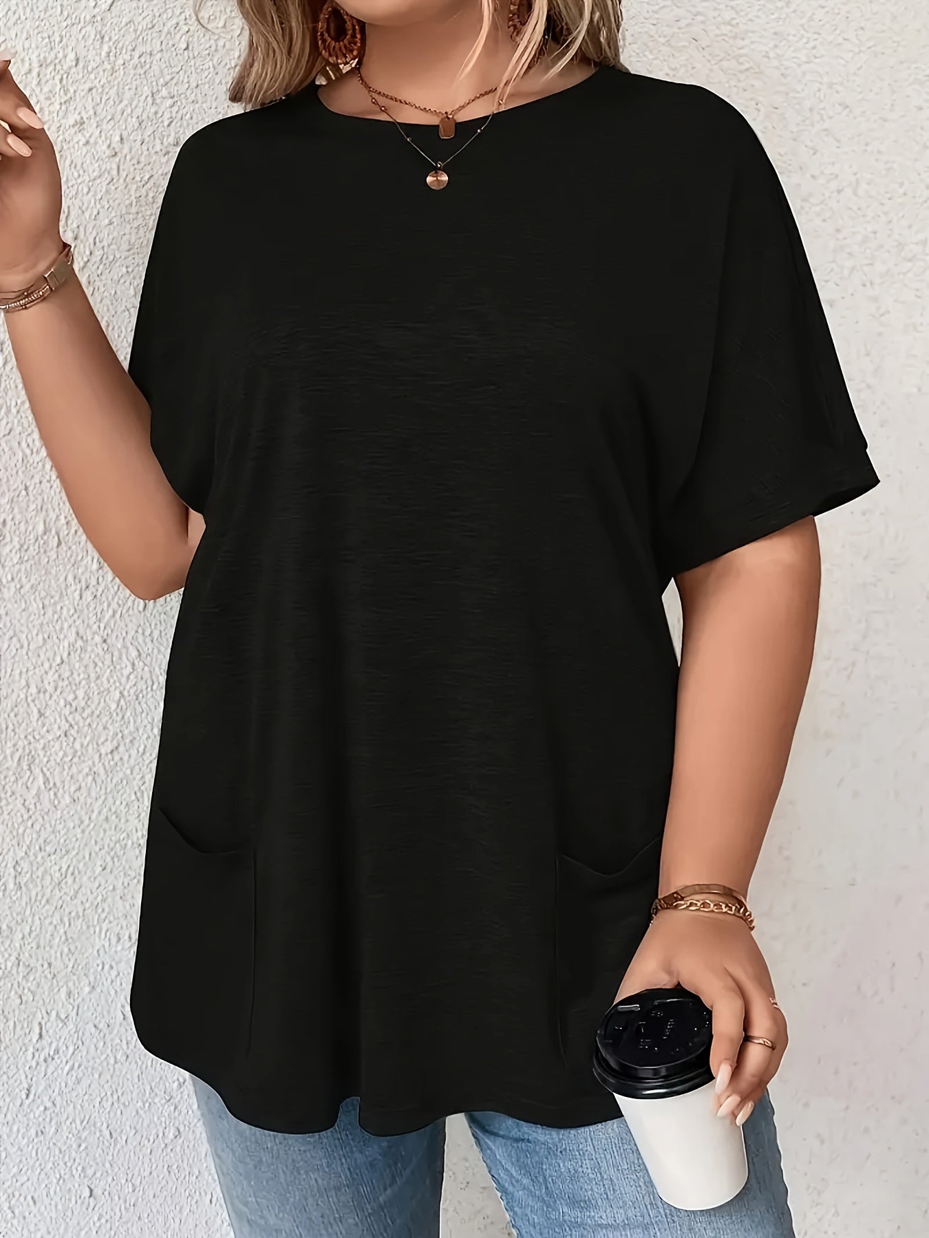 Women's Black Pocket T-Shirt Cotton Short Sleeve Casual Summer Top