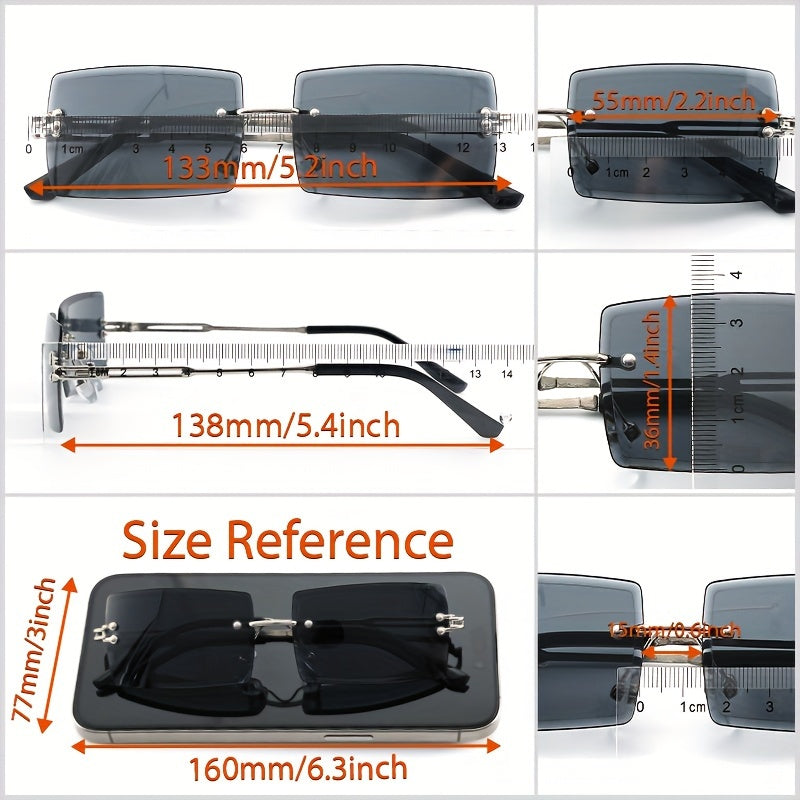 Erkaklar uchun to'rtburchak ramkasiz shisha to'plami, zamonaviy va vaqt o'tmas ko'zoynaklar