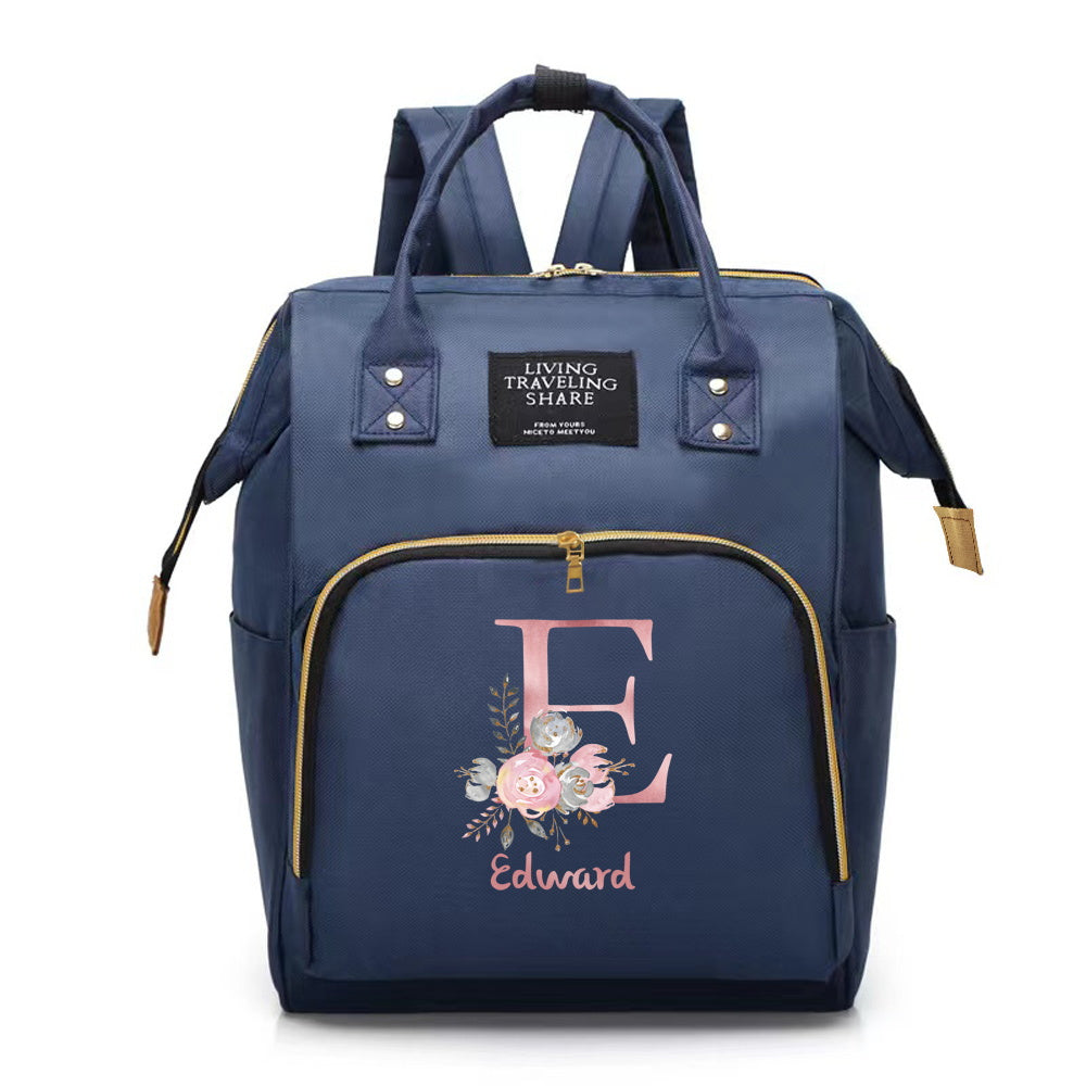 Customizable Mommy Backpack with A-Z Initial Spacious Diaper Bag Oxford Fabric