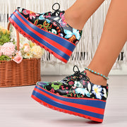Women's Floral Lace-Up Shoes Synthetic Cover Thick Platform Sole All-Season Comfortable