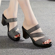 Women High Heel Shoes Thick Sole Chunky Heel Peep Toe Fish Style