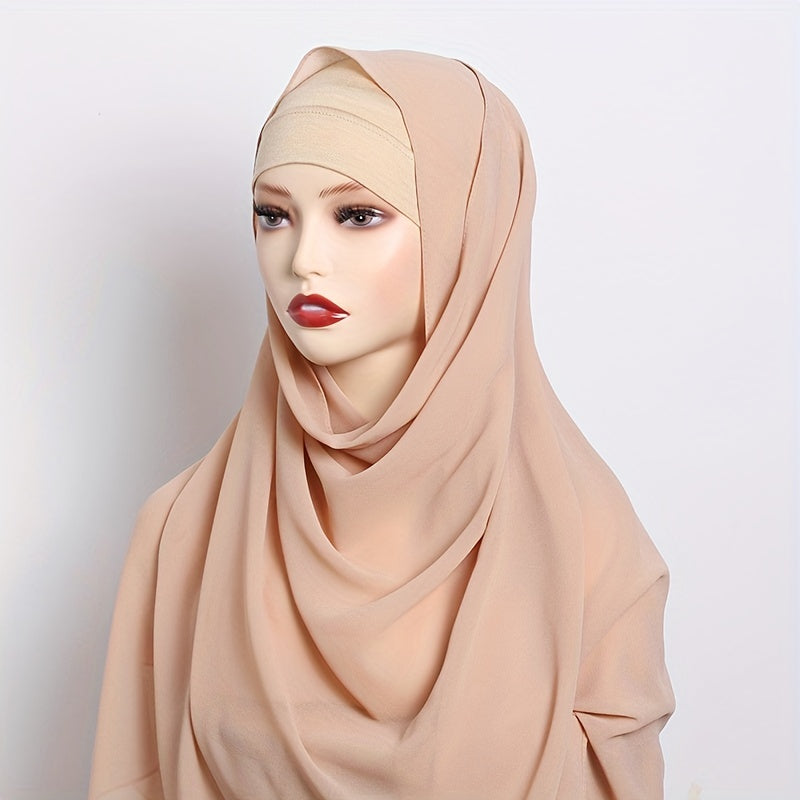 Pink and Gray Chiffon Hijab Scarf Set with Undercap Woven Polyester Stylish Headscarf for Women