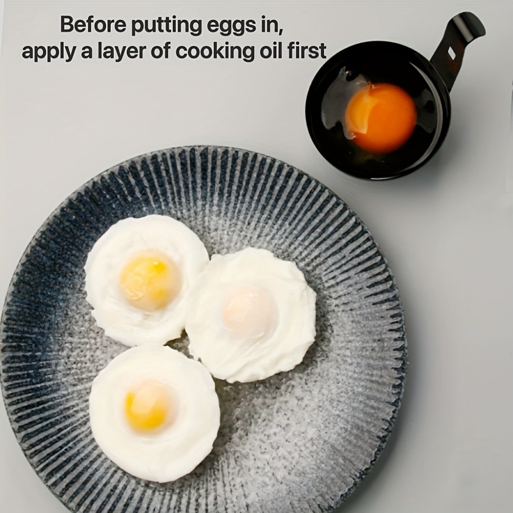 Vaporizador de huevos de acero inoxidable con mango negro, herramienta rápida y fácil para cocinar el desayuno