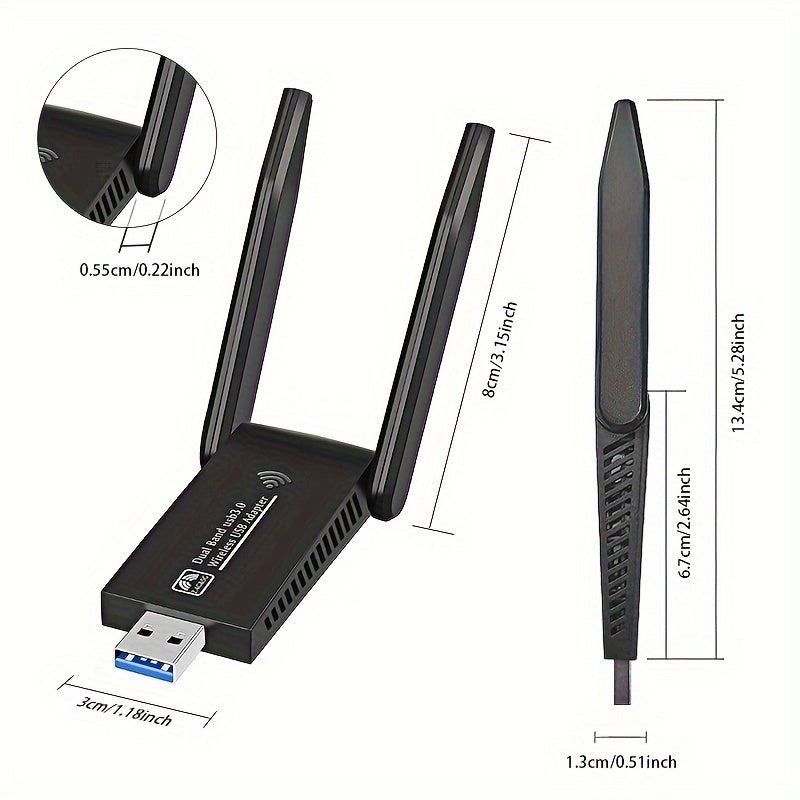1300Mbps Dual Band USB WiFi Adapter with 5dBi Antennas for Windows MacOS