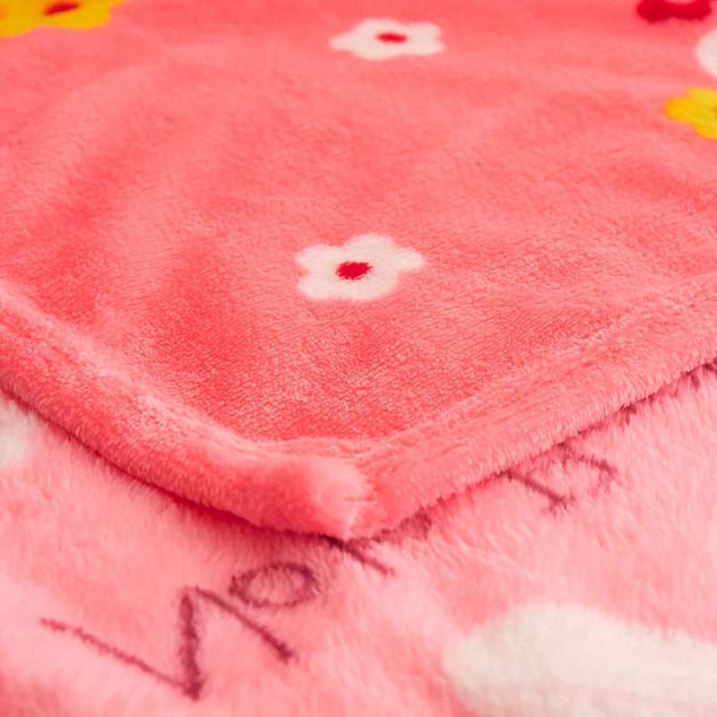 Flower Print Flannel Blanket Soft Warm Throw for Couch Bed Camping