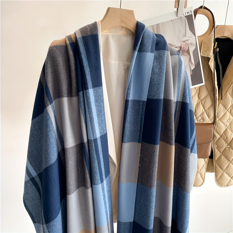 Plaid Wool Scarf with Tassel Detail for Autumn Winter Warmth and Style