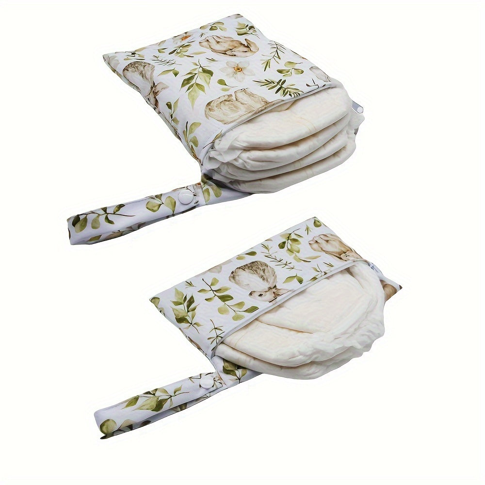 Waterproof Baby Diaper Bag Set with Rabbit Print Cloth Nappy Bag Wet Dry Pouch Cosmetic Toiletry Bag