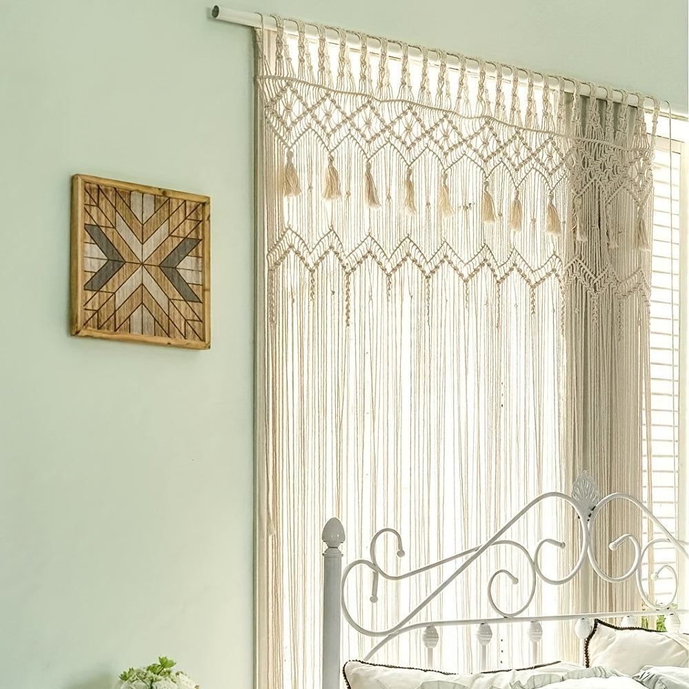 Bohemian Macrame Wall Hanging for Windows Woven Curtain Decor