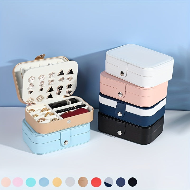 Double Layer Jewelry Box Organizer for Rings and Necklaces Portable Solid Color