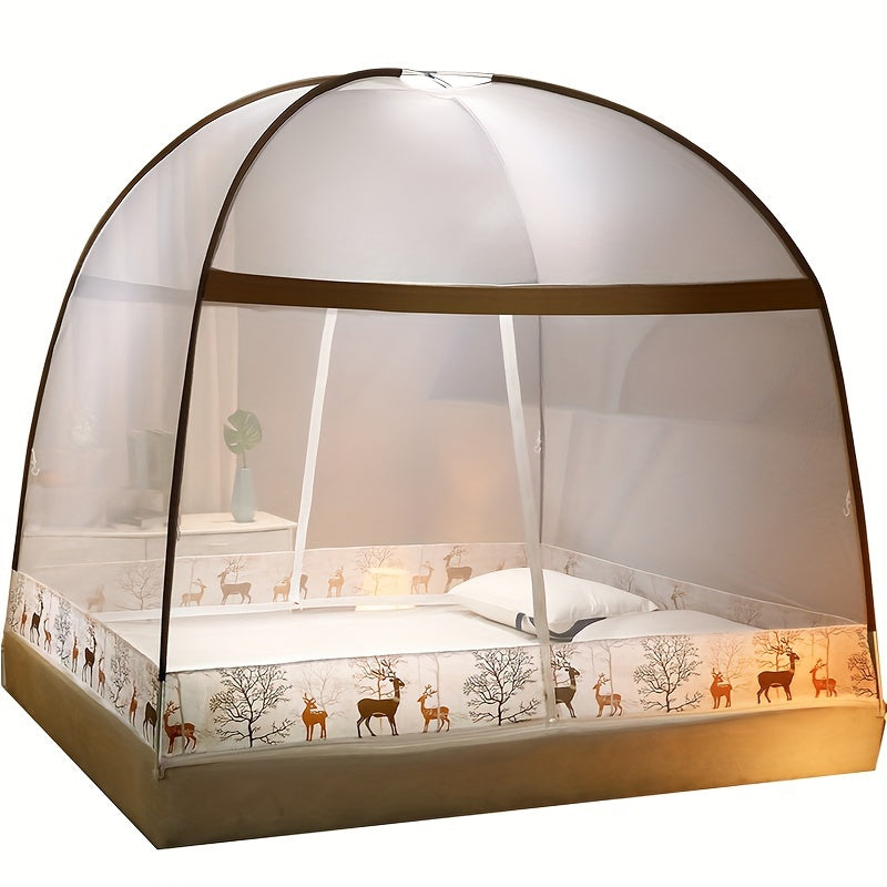 Pop-Up Mongolian Yurt Mosquito Net for Bed Protection, 360° All-Round, Easy Setup