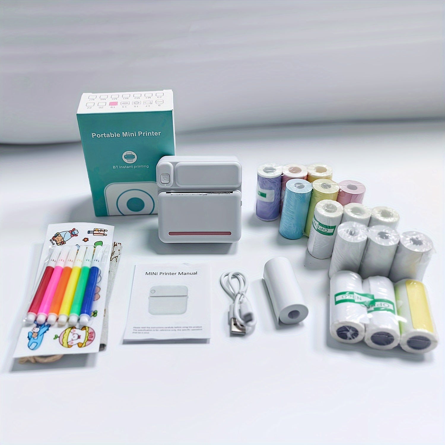 Wireless Portable Mini Thermal Printer Bundle for Smartphones Dye Sublimation USB Rechargeable 1200mAh Battery