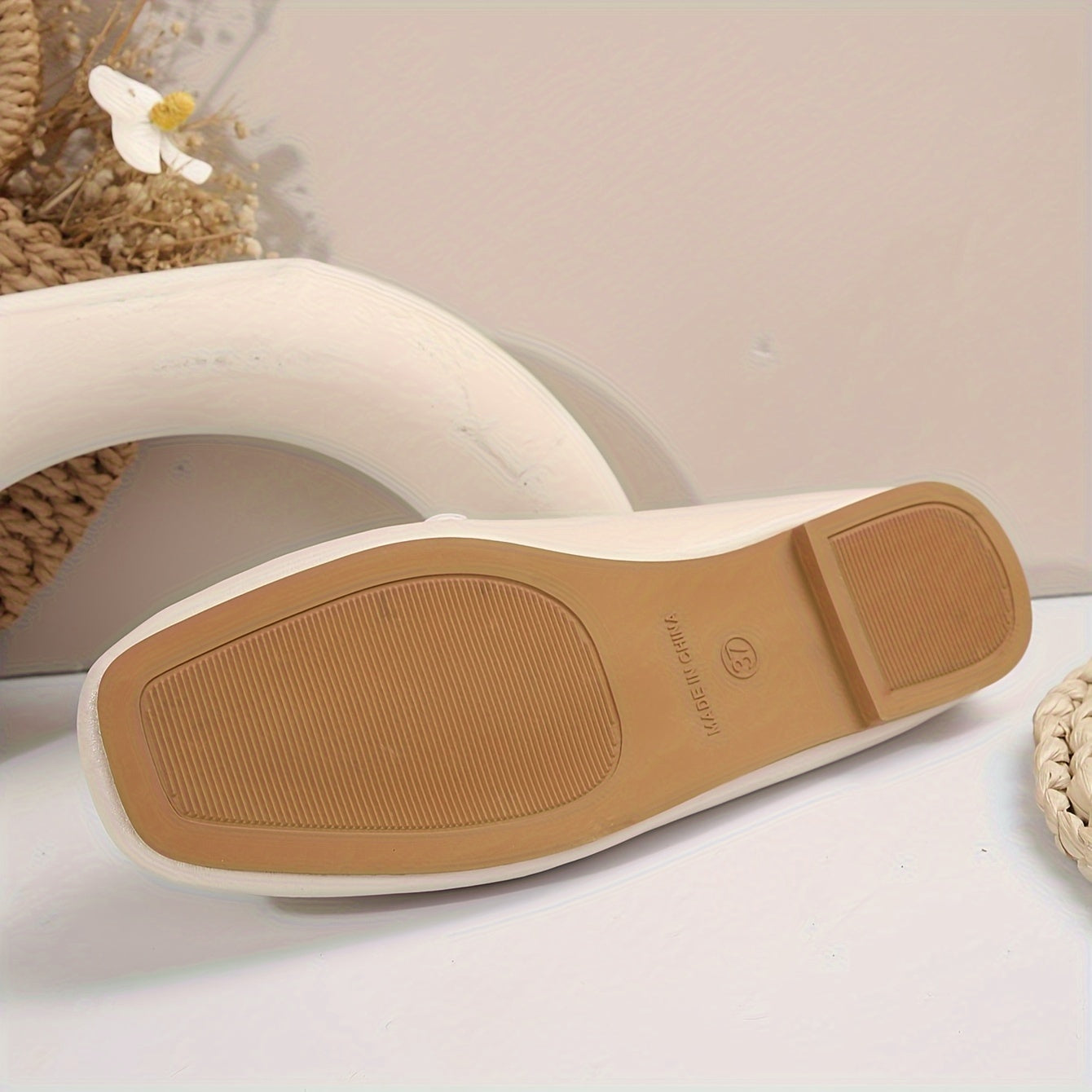 Women's Lightweight Sequin Square Toe Flats Rubber Sole All-Season Casual