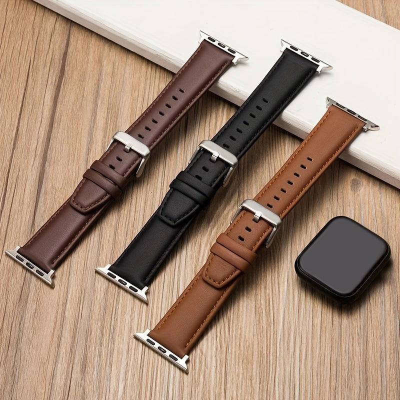 Calfskin Leather Watch Band for Apple Watch Series 38mm 40mm 41mm 42mm 44mm 45mm 49mm with Deployant Clasp