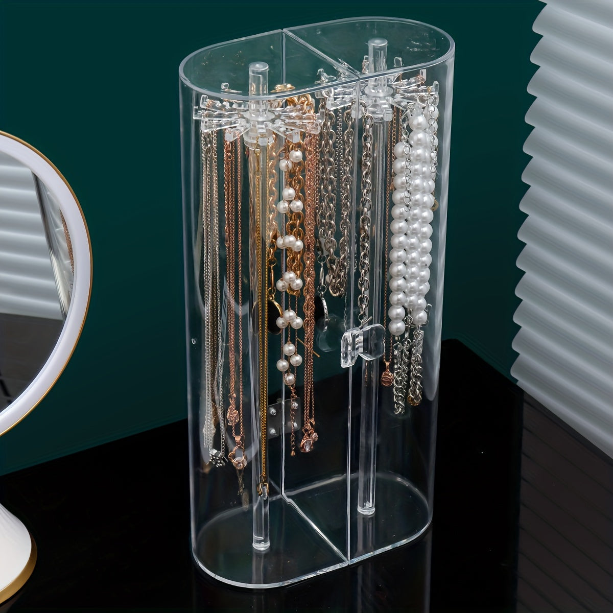 Dustproof Necklace Storage Box with Transparent Display Rack for Jewelry Organization