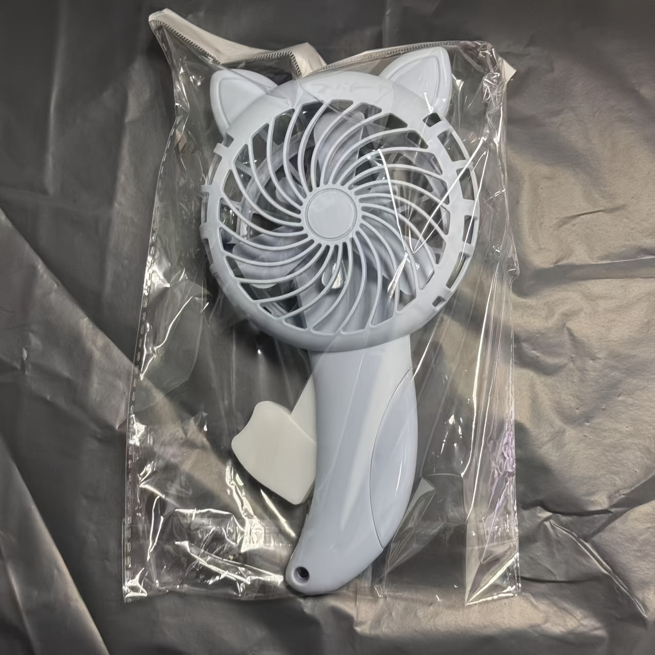 Manual Handheld Fan with Cat Ear Design Portable Personal Cooling Light Blue