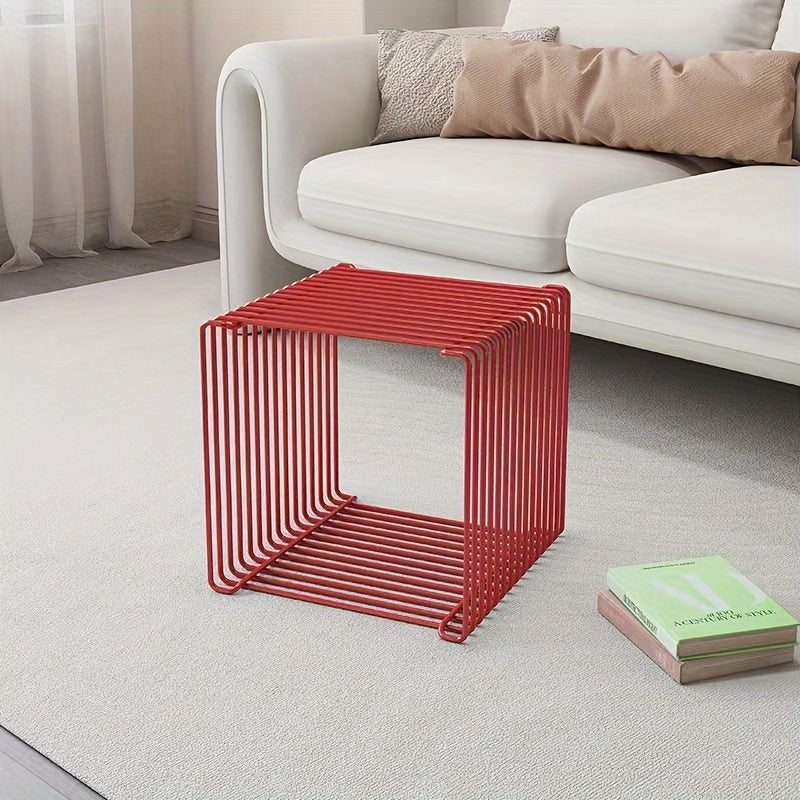 Geometric Stainless Steel Side Table with Storage Shelf for Living Room