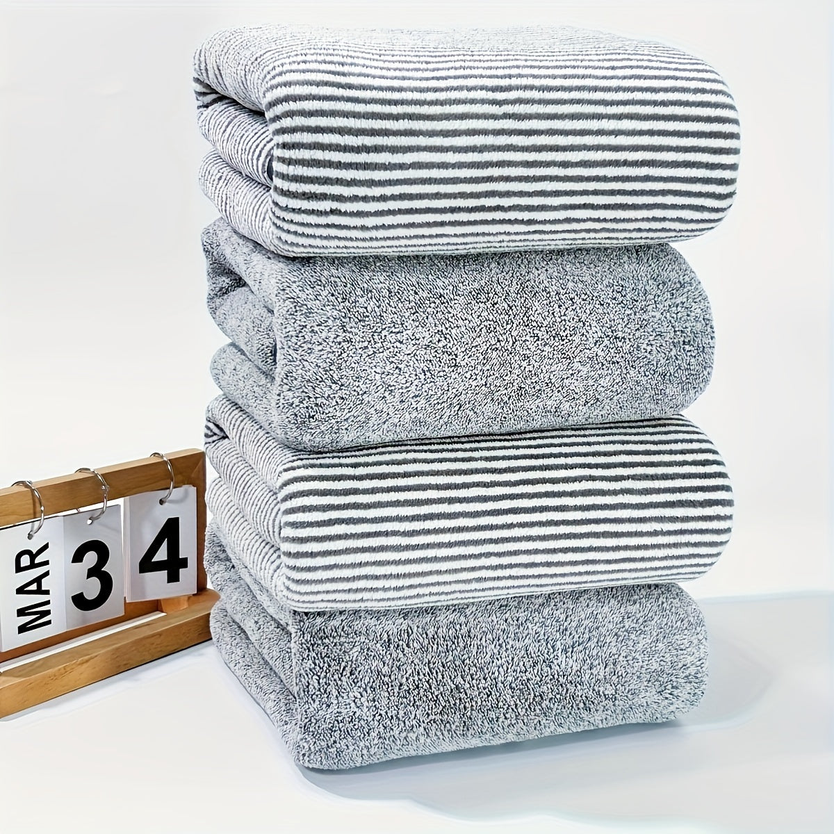 Soft Coral Fleece Towels 4-Piece Set Starry Stripe Highly Absorbent Quick-Drying Bathroom