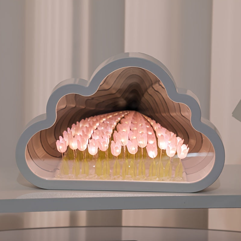 Tulip Cloud LED Night Light with Mirror Sea Effect for Bedroom Decor
