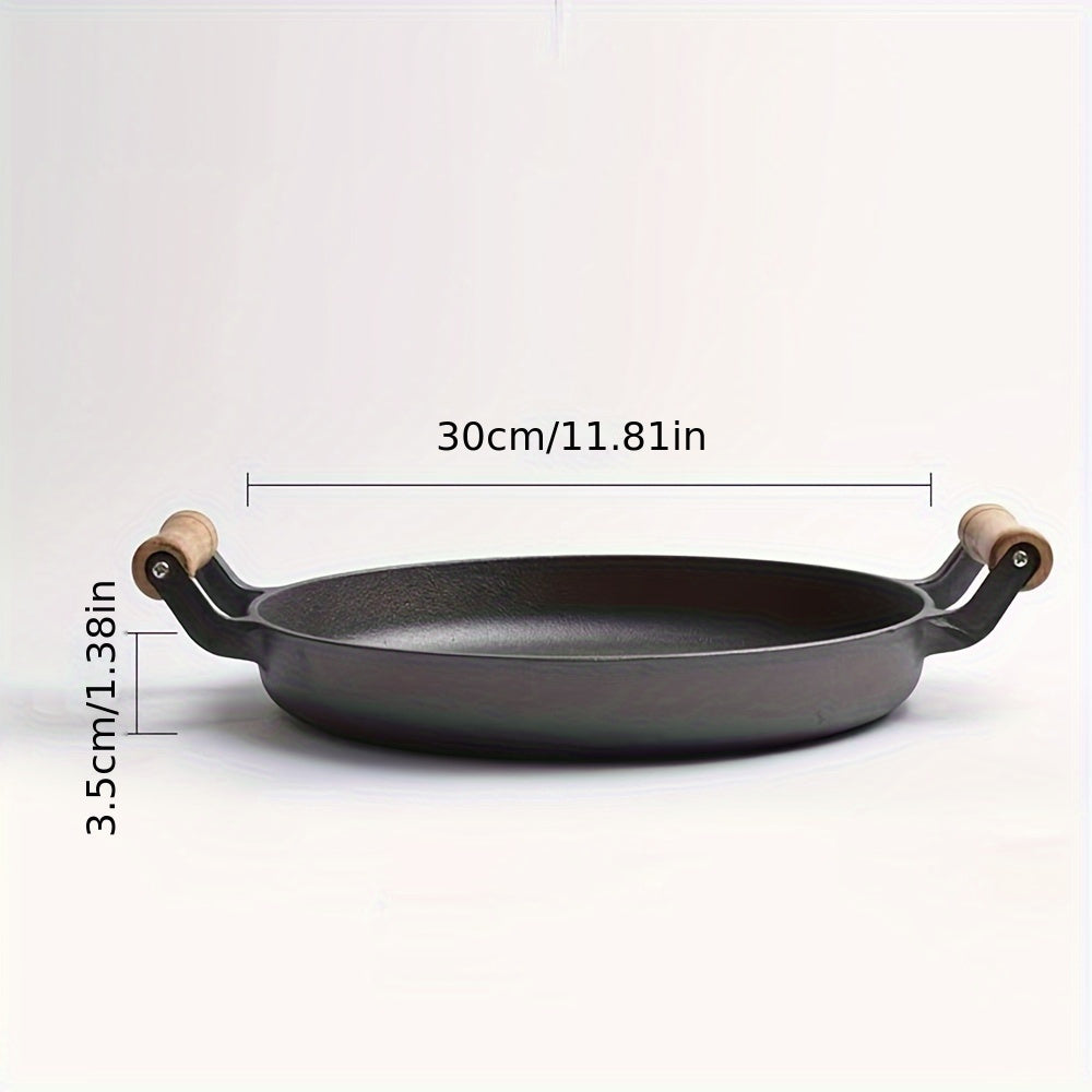 Cast Iron Skillet with Lid Non-Stick Flat Pan for Pancakes Frying Kitchen Cookware