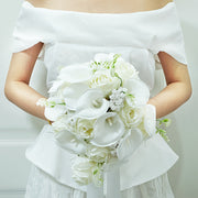 Calla Lily and Lotus Bridal Bouquet with Water Drop Design for Weddings and Events