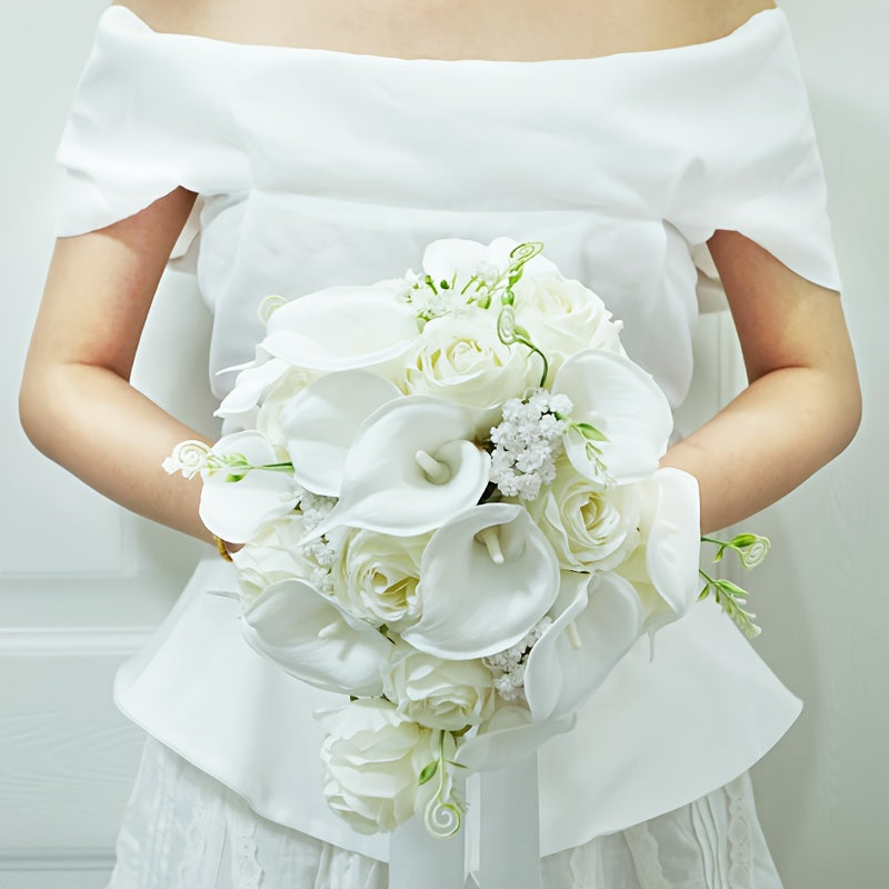 Calla Lily and Lotus Bridal Bouquet with Water Drop Design for Weddings and Events