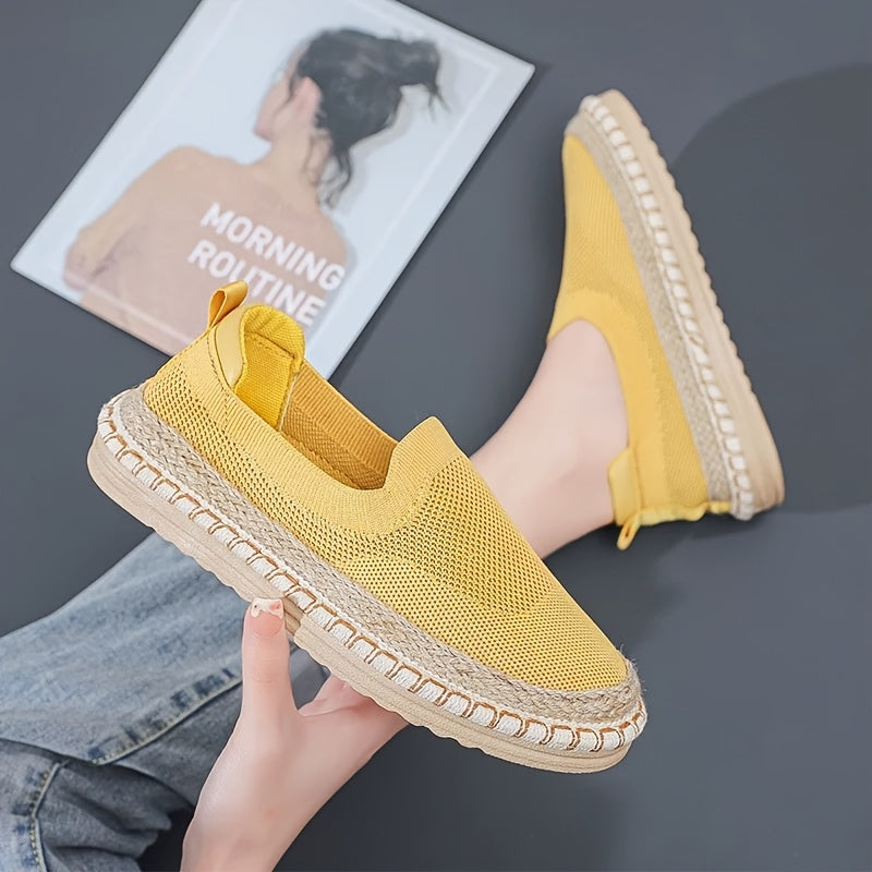 Women's Slip-On Flat Shoes Breathable Knit Fabric Casual Comfortable Flats Black Blue White