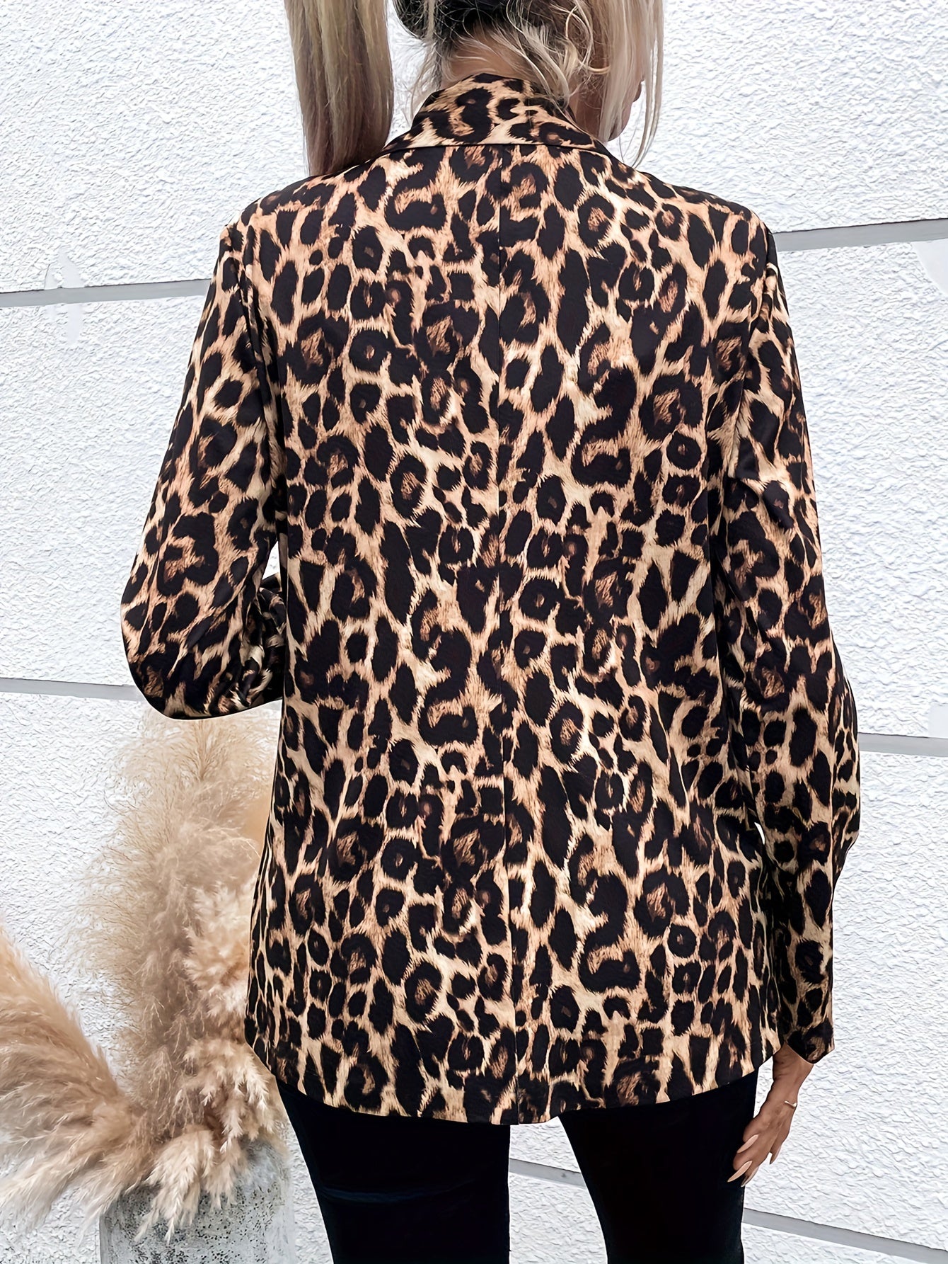 Women's Leopard Print Blazer Long Sleeve Button Front Office Casual Elegant Polyester
