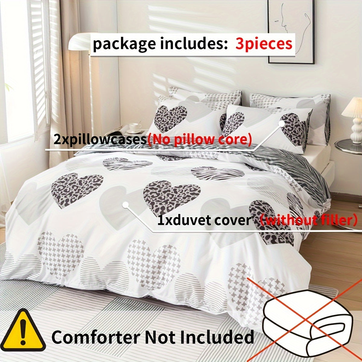 3-Piece Duvet Cover Set with Leopard Print Includes Duvet Cover and Pillowcases Soft Bedding for Bedroom or Guest Room