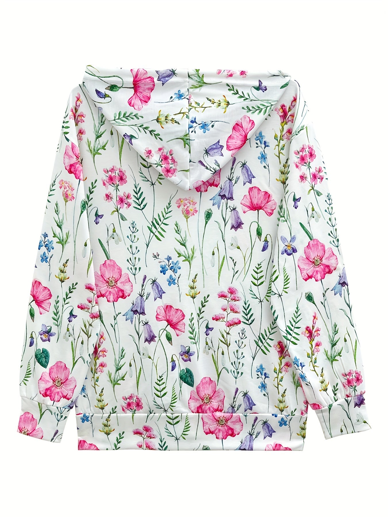 Women's Floral Print Zip-Up Hoodie Casual Loose Fit Sweatshirt with Pockets