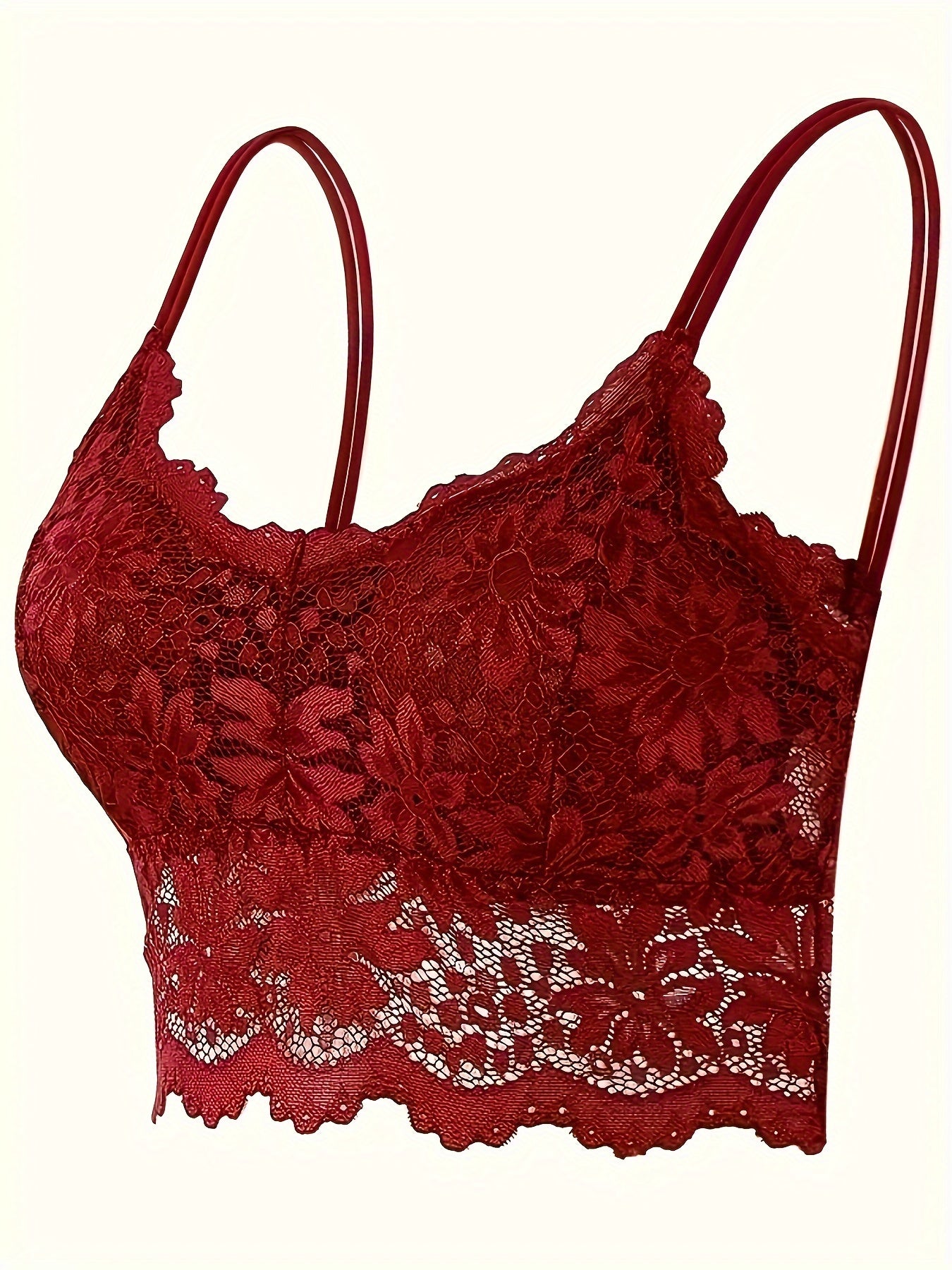 Women's Wireless Lace Bra with Scallop Trim Comfortable Breathable Lingerie