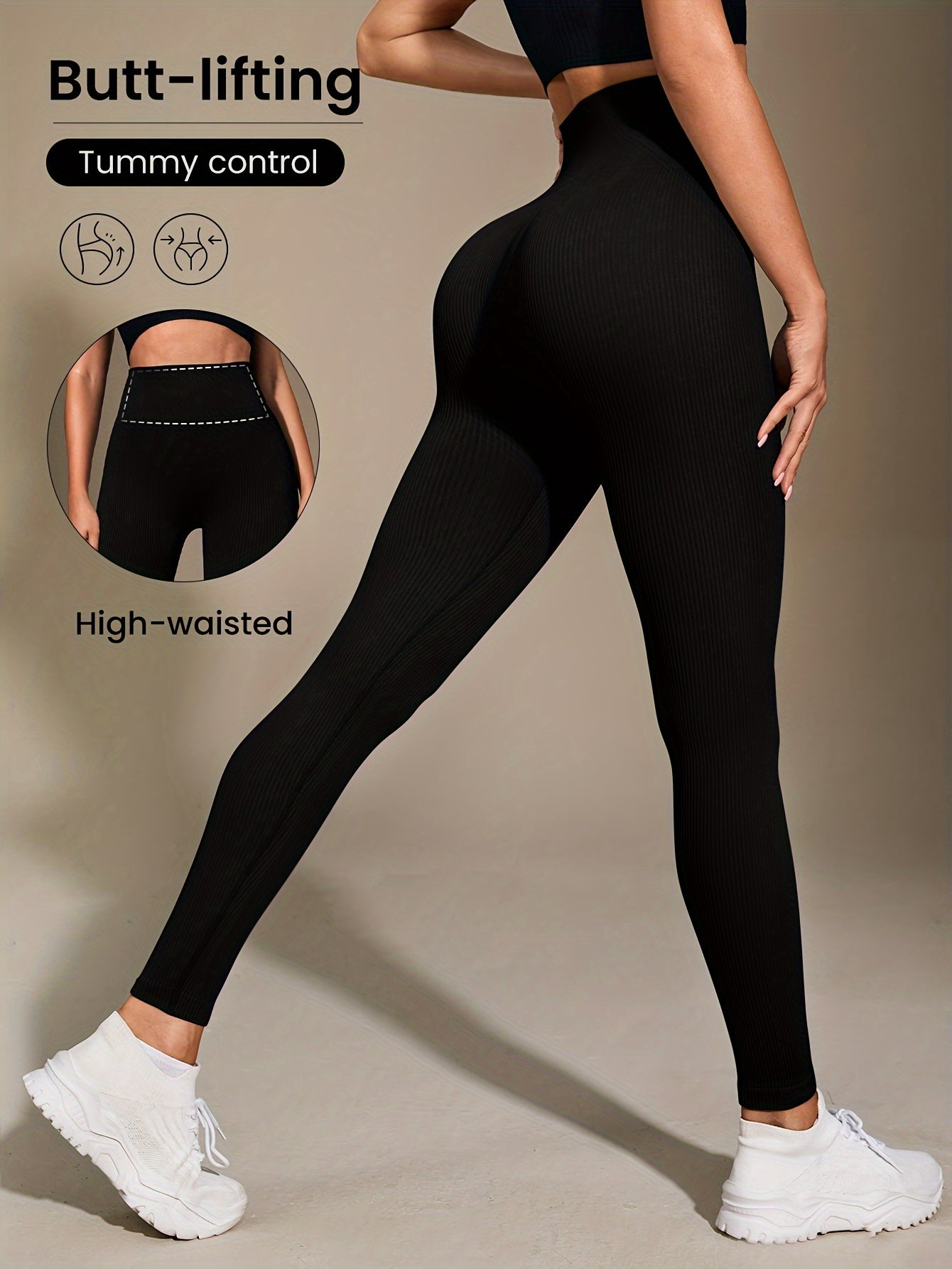 Women's High-Waist Yoga Leggings Tummy Control Moisture-Wicking Breathable Cropped