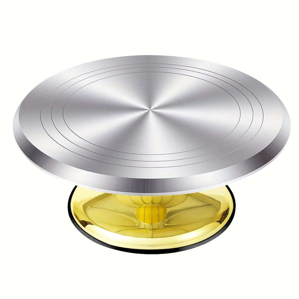 Golden Aluminum Cake Decorating Turntable for Cake, Clay, Flower Arranging