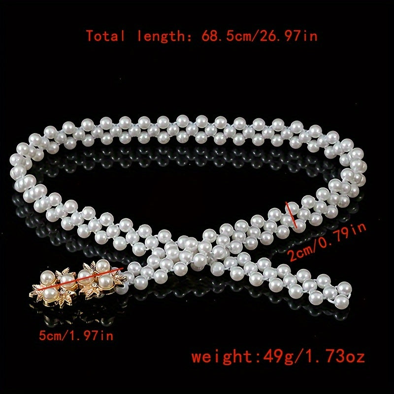 Women's Pearl Waist Chain Belt Elastic Jewelry for Dresses and Outfits