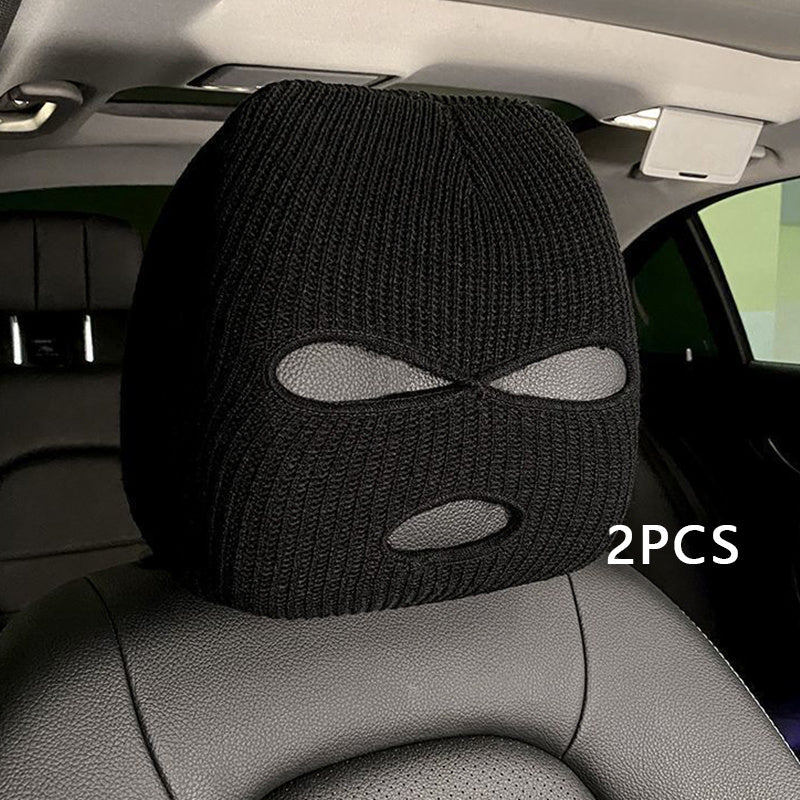 Universal Polyester Car Headrest Covers 2pcs Full Face Mask Design