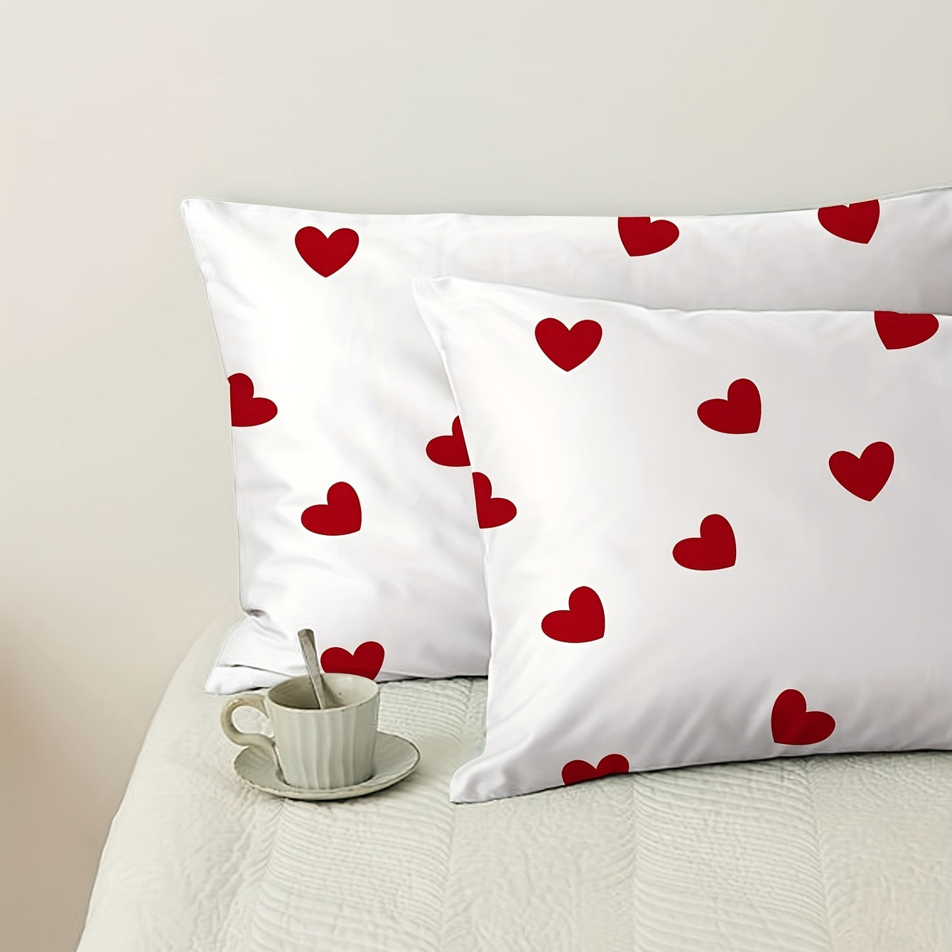 Brushed Duvet Cover Set with Love Print 3 Pieces Soft Skin-Friendly Bedding