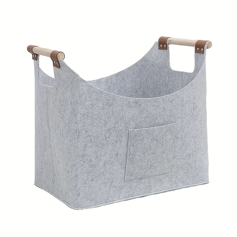 Durable Felt Storage Basket with Handles for Laundry Firewood and Household Use