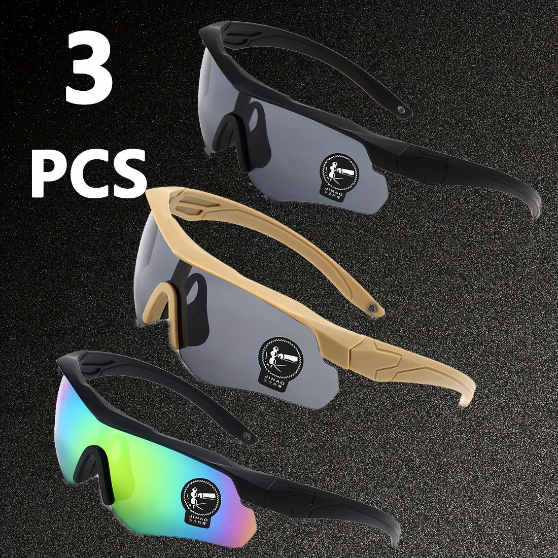 3-Pack UV400 Cycling Glasses Men Women Sports Running Outdoor Goggles with PC Lens