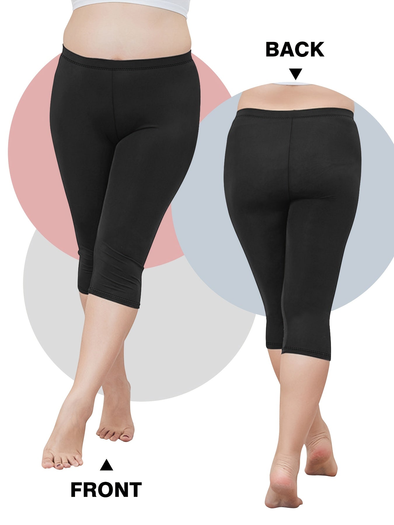 Plus Size Women's High-Waisted Capri Leggings 3 Pack Black Lightweight Soft
