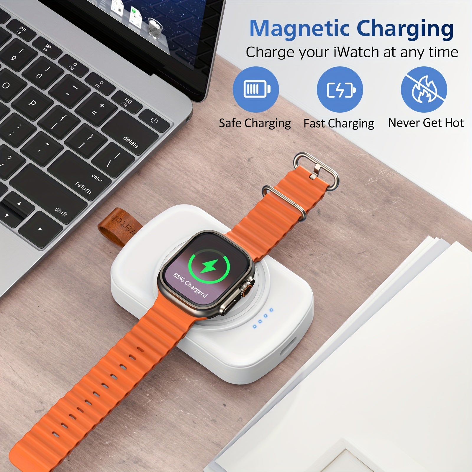 Portable Charger for Apple Watch Series 9/8/7/6/5/4/3/2/SE Magnetic Power Bank 1800mAh Fast Charging