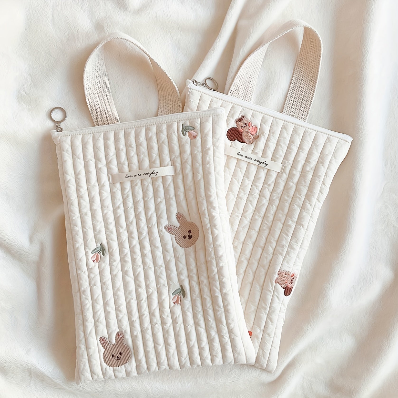 Quilted Cotton Tote Bag with Embroidery Diaper Wipe Storage Baby Stroller Accessory