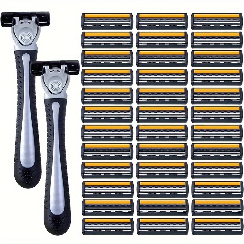 Men's Safety Razor for Facial Hair and Beard Grooming with Yellow Three-Layer Blade