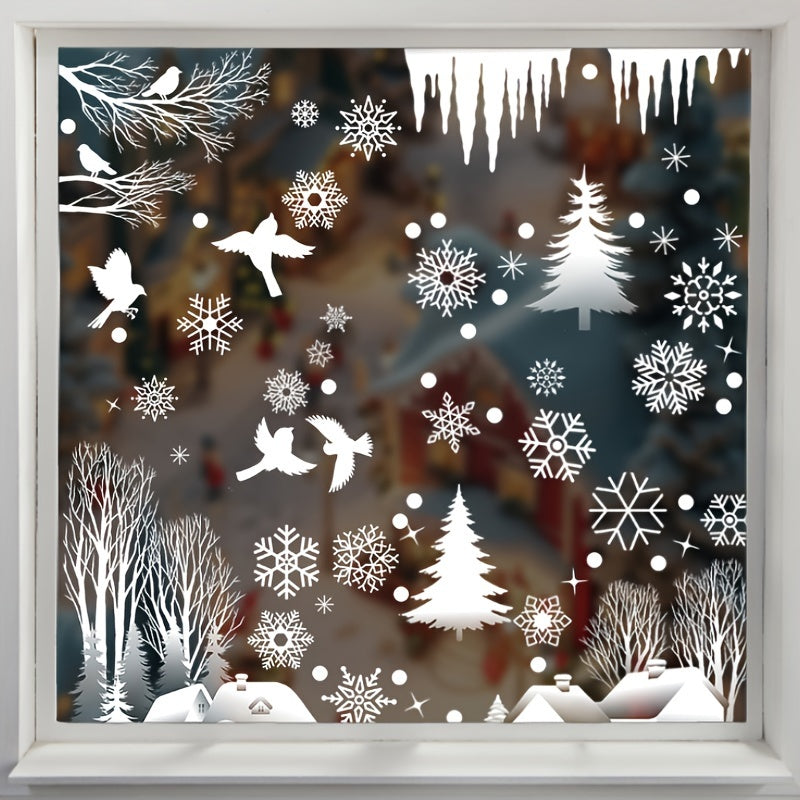 Christmas Forest Snow House Window Sticker Set with 74 Pieces for Holiday Decor
