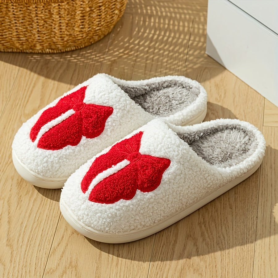 Ayollar uchun mo'ljallangan yumshoq ichki qoplamali bowknot naqshli ichki chiroqlar, qulay slip-on poyabzal