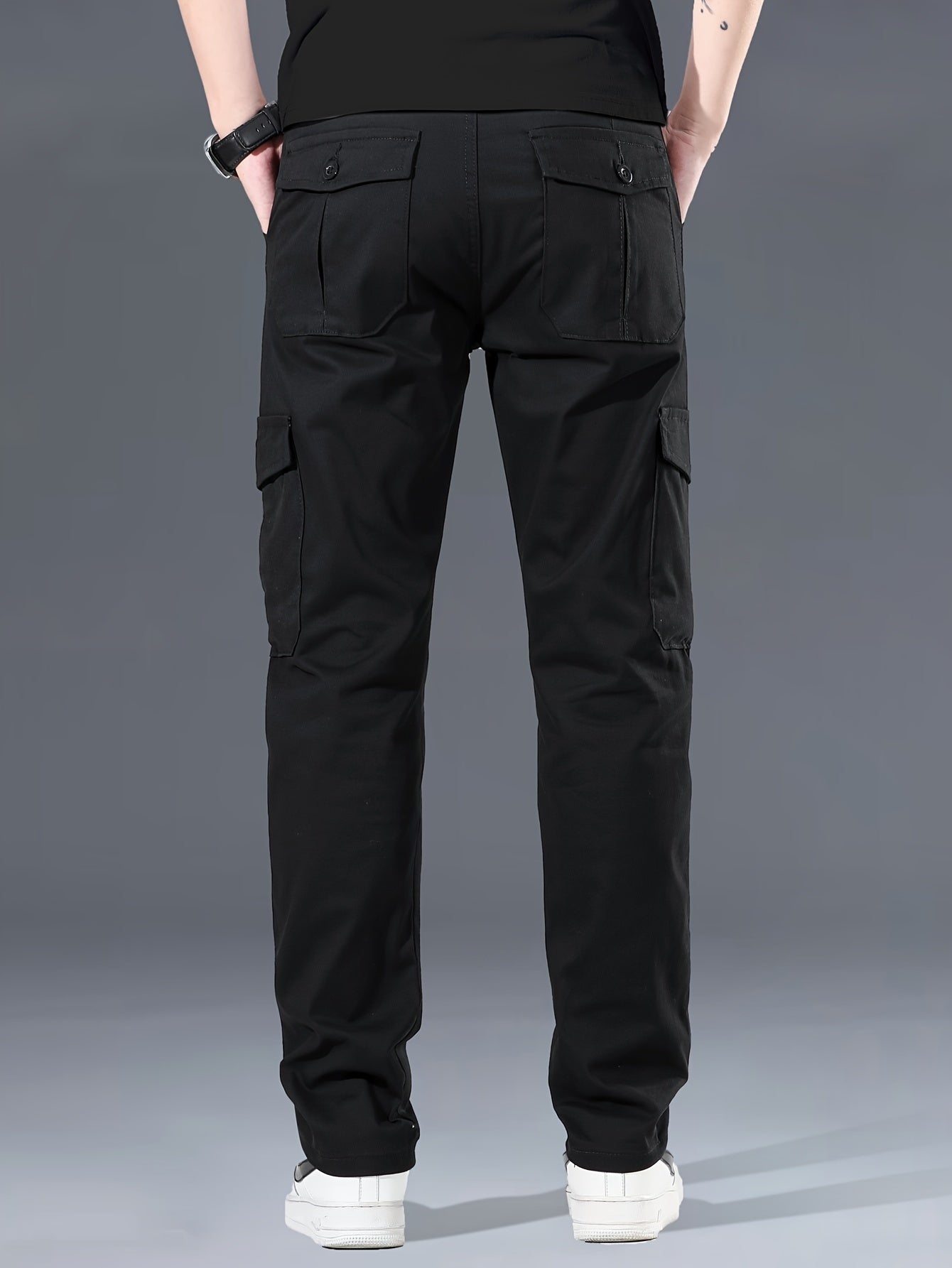 Men's Cotton Cargo Pants Solid Color Regular Fit Zipper Fly All-Season