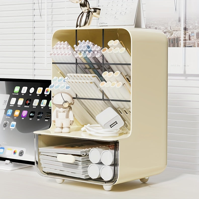 Large Capacity Plastic Desk Organizer with Drawer for Stationery and Accessories