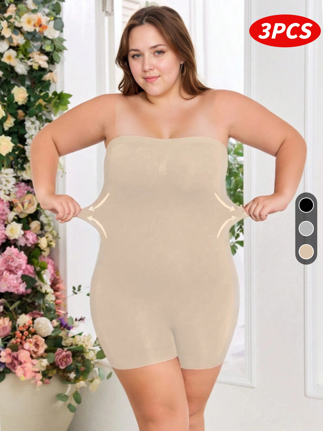 Plus Size Women's Seamless Shaping Rompers Black Gray Beige Tummy Control