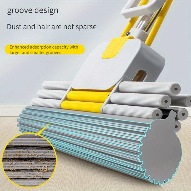 2-in-1 Sponge Mop Set Stainless Steel Handle for Wet Dry Floor Cleaning