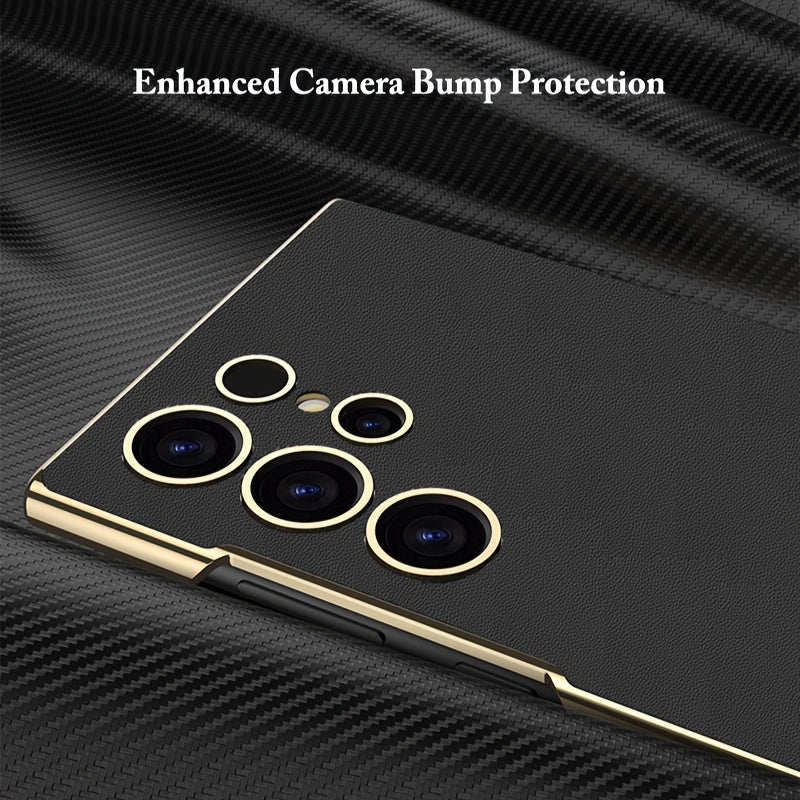 Faux Leather Phone Case for Galaxy S24 Ultra with Kickstand and Shockproof Protection